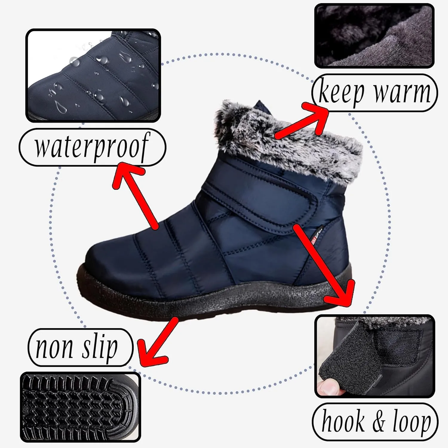 Snow Boots for Women Platform Plush Waterproof Soft Keep Warm Hook and Loop Closure Casual Winter Shoes