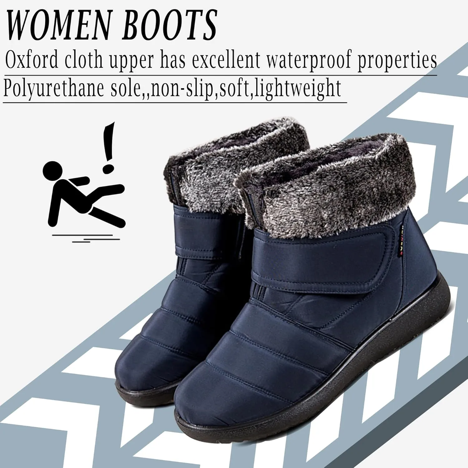 Snow Boots for Women Platform Plush Waterproof Soft Keep Warm Hook and Loop Closure Casual Winter Shoes