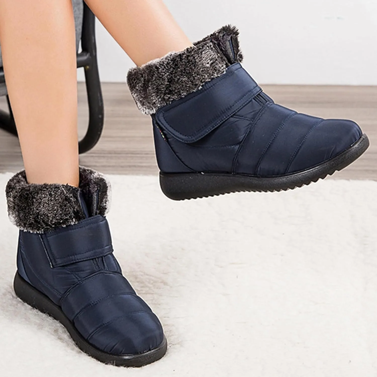 Snow Boots for Women Platform Plush Waterproof Soft Keep Warm Hook and Loop Closure Casual Winter Shoes