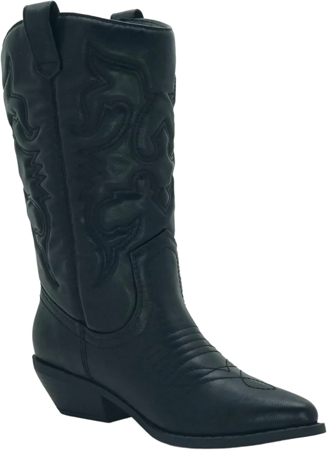 Soda RENO ~ Women Western Cowboy Stitched Pointe Toe Low Heel Ankle Mid Shaft Fashion Boots