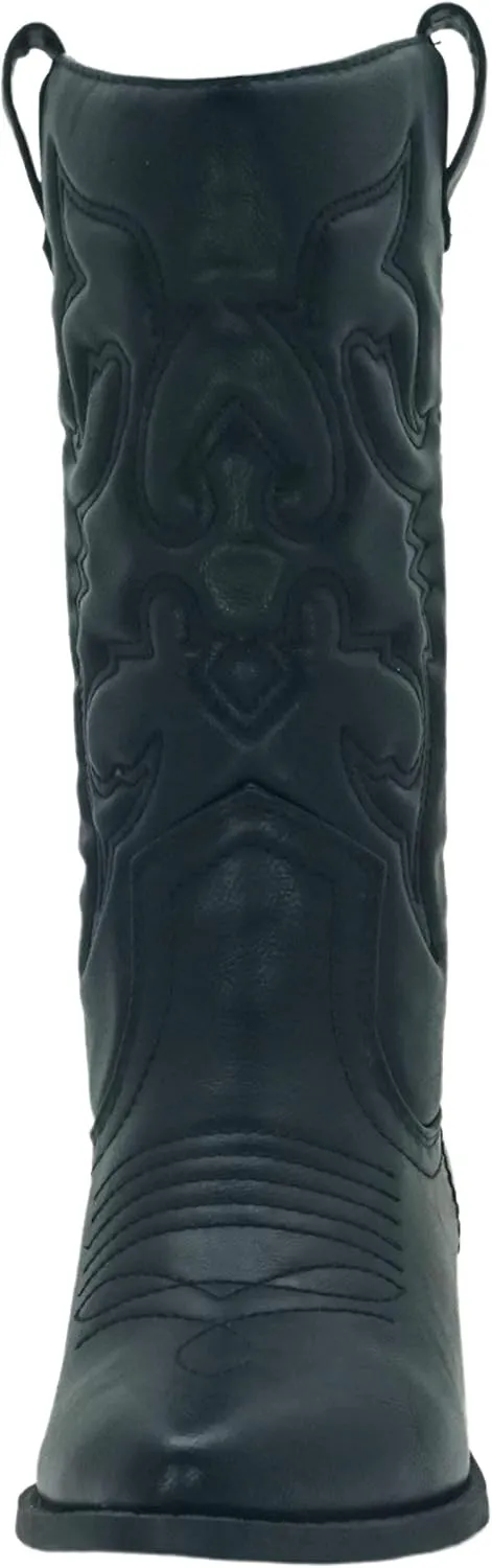 Soda RENO ~ Women Western Cowboy Stitched Pointe Toe Low Heel Ankle Mid Shaft Fashion Boots