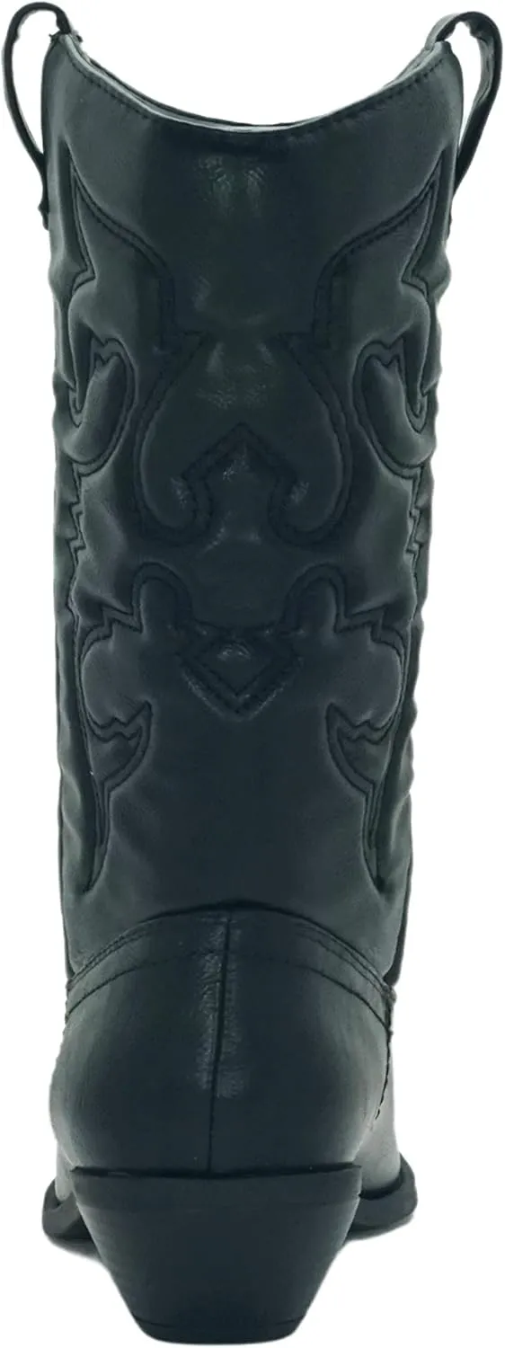 Soda RENO ~ Women Western Cowboy Stitched Pointe Toe Low Heel Ankle Mid Shaft Fashion Boots