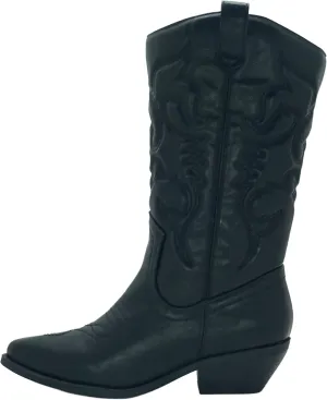Soda RENO ~ Women Western Cowboy Stitched Pointe Toe Low Heel Ankle Mid Shaft Fashion Boots