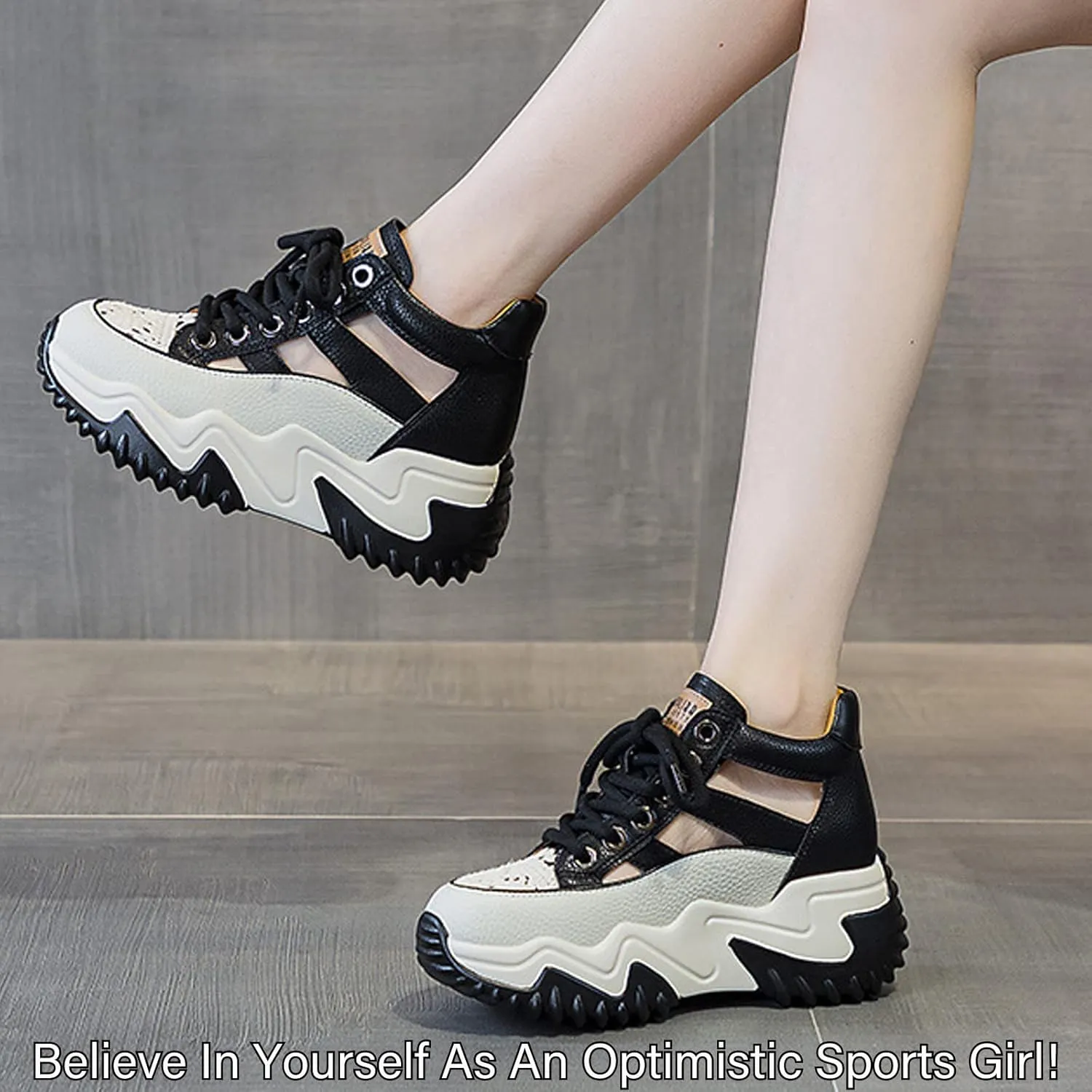 SOLPNOW Women's Leather Breathable Platform Sneakers,Summer Lace-Up Non-Slip Hollow Sandals,Outdoor Hiking Workout Driving Shoes