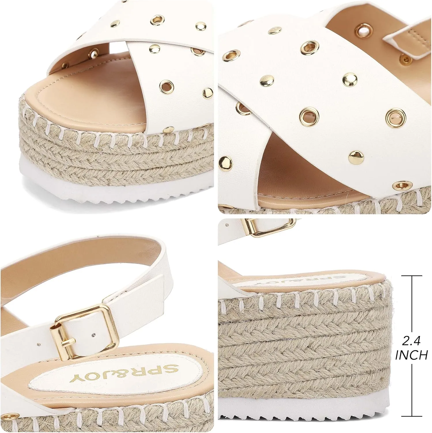 SPR&JOY Womens Corss Strap Platform Sandals Open Toe Ankle Strap Mid Heel Wedge Sandals