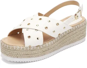 SPR&JOY Womens Corss Strap Platform Sandals Open Toe Ankle Strap Mid Heel Wedge Sandals