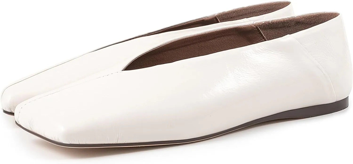 Square Toe Ballet Flats for Women Slip On Loafer Shoes Fashionable Metallic Mary Jane