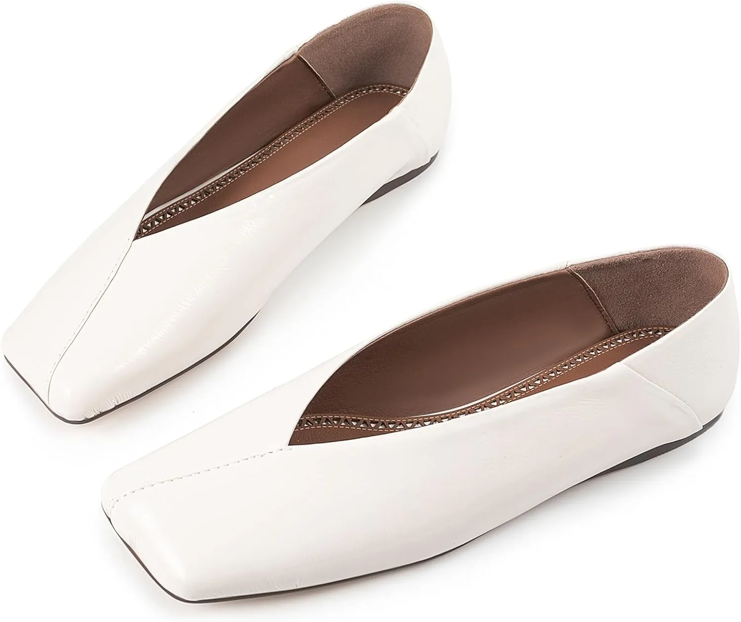 Square Toe Ballet Flats for Women Slip On Loafer Shoes Fashionable Metallic Mary Jane