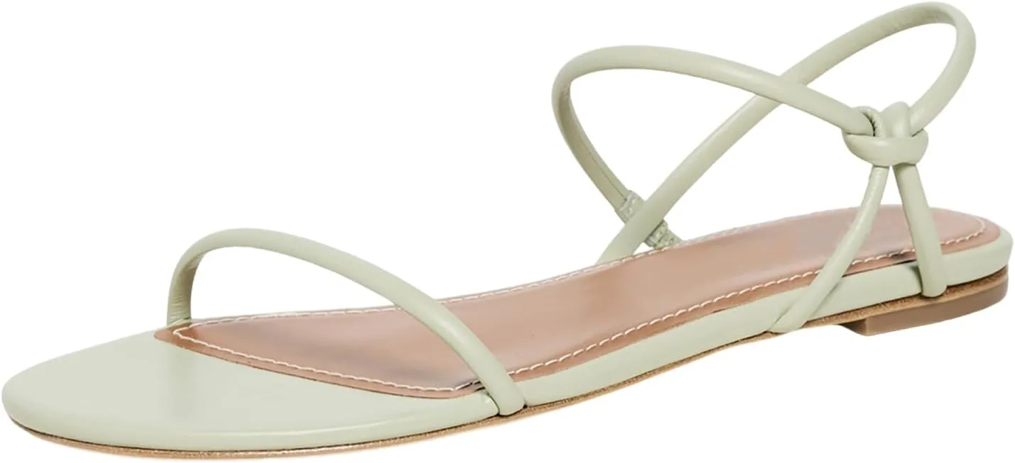 Strappy Flat Sandals for Women Round Open Toe Slip on Ankle Strap Backless Sandals Slingback Casual Vacation Dressy Shoes