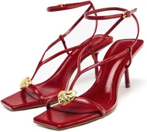 Strappy Heels for Women Lace Up Ankle Strap Square Toe High Heels 3.3 Inch Women's Wedding Party Prom Sandals