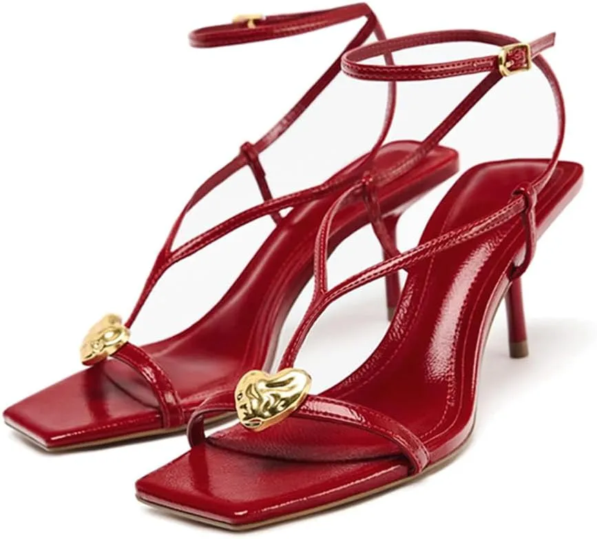 Strappy Heels for Women Lace Up Ankle Strap Square Toe High Heels 3.3 Inch Women's Wedding Party Prom Sandals