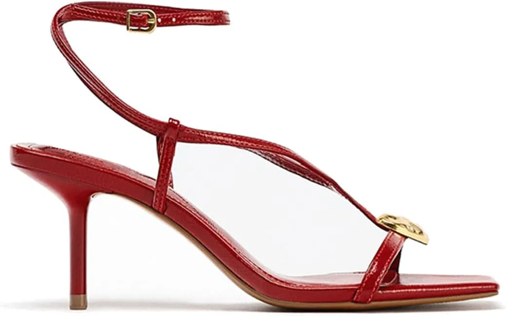 Strappy Heels for Women Lace Up Ankle Strap Square Toe High Heels 3.3 Inch Women's Wedding Party Prom Sandals