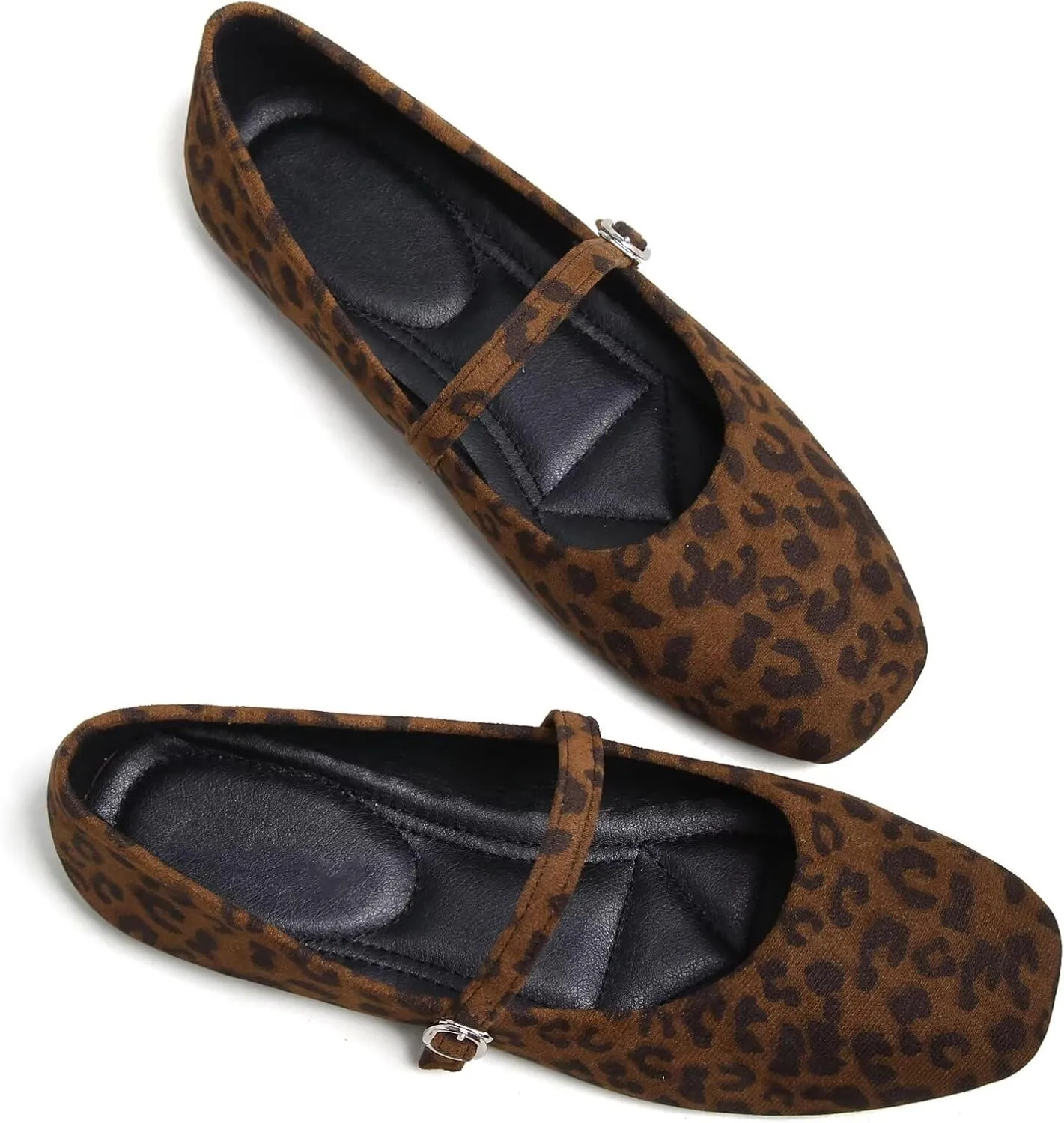 Stunner Mary Jane Square Toe Black Ballet Flats for Women - Comfortable Ankle Strap Casual Slip On Flats