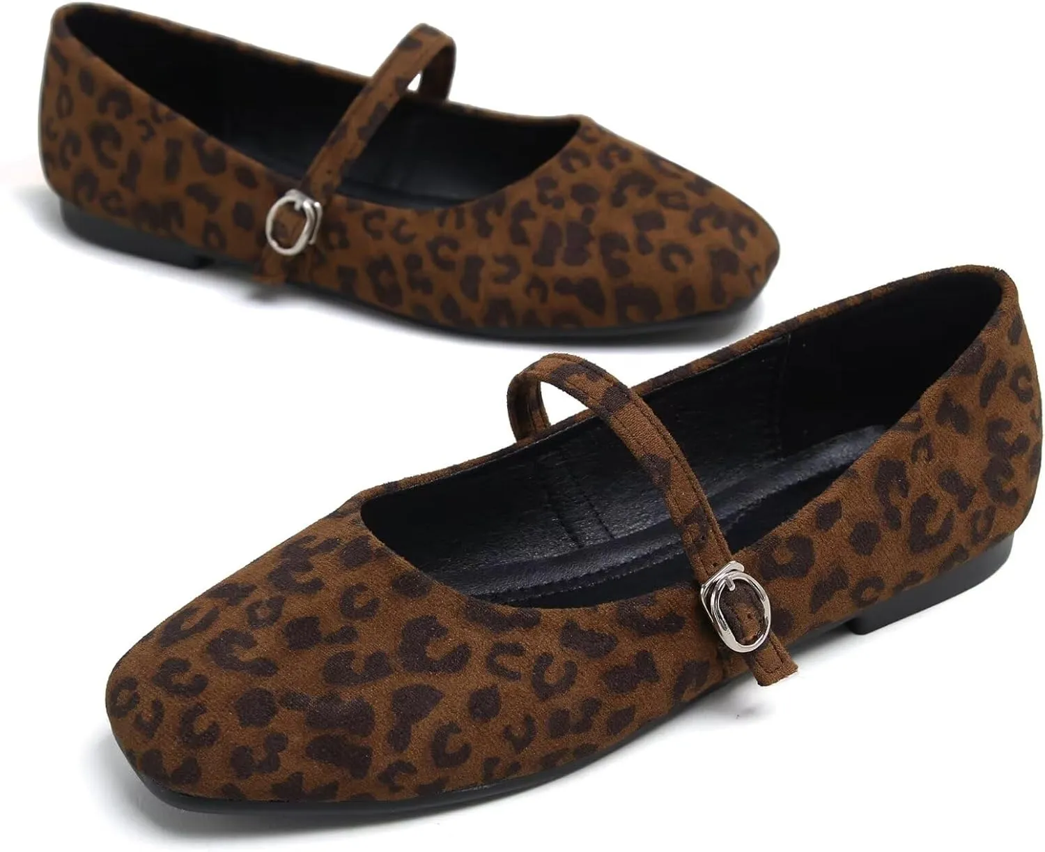 Stunner Mary Jane Square Toe Black Ballet Flats for Women - Comfortable Ankle Strap Casual Slip On Flats