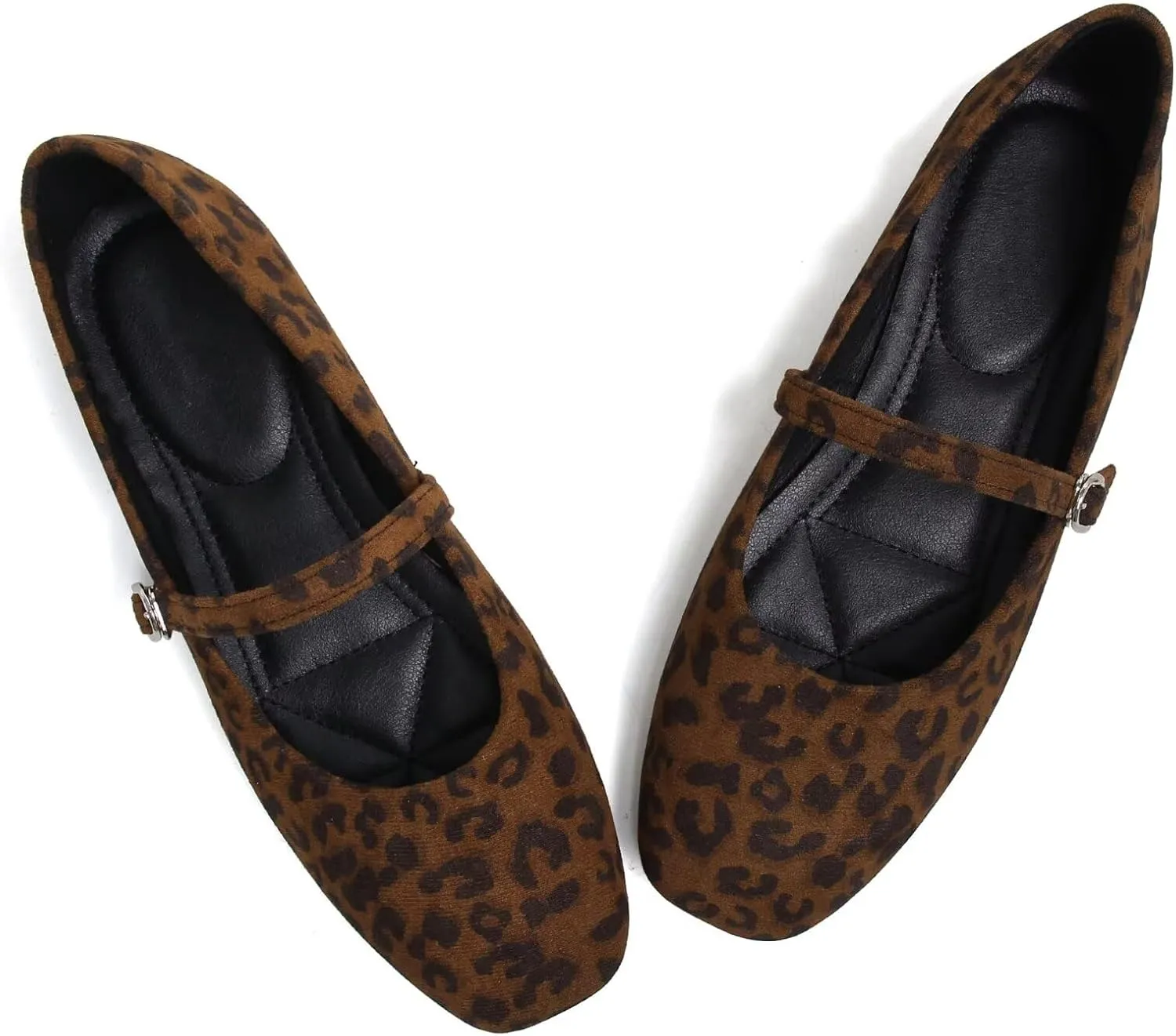 Stunner Mary Jane Square Toe Black Ballet Flats for Women - Comfortable Ankle Strap Casual Slip On Flats
