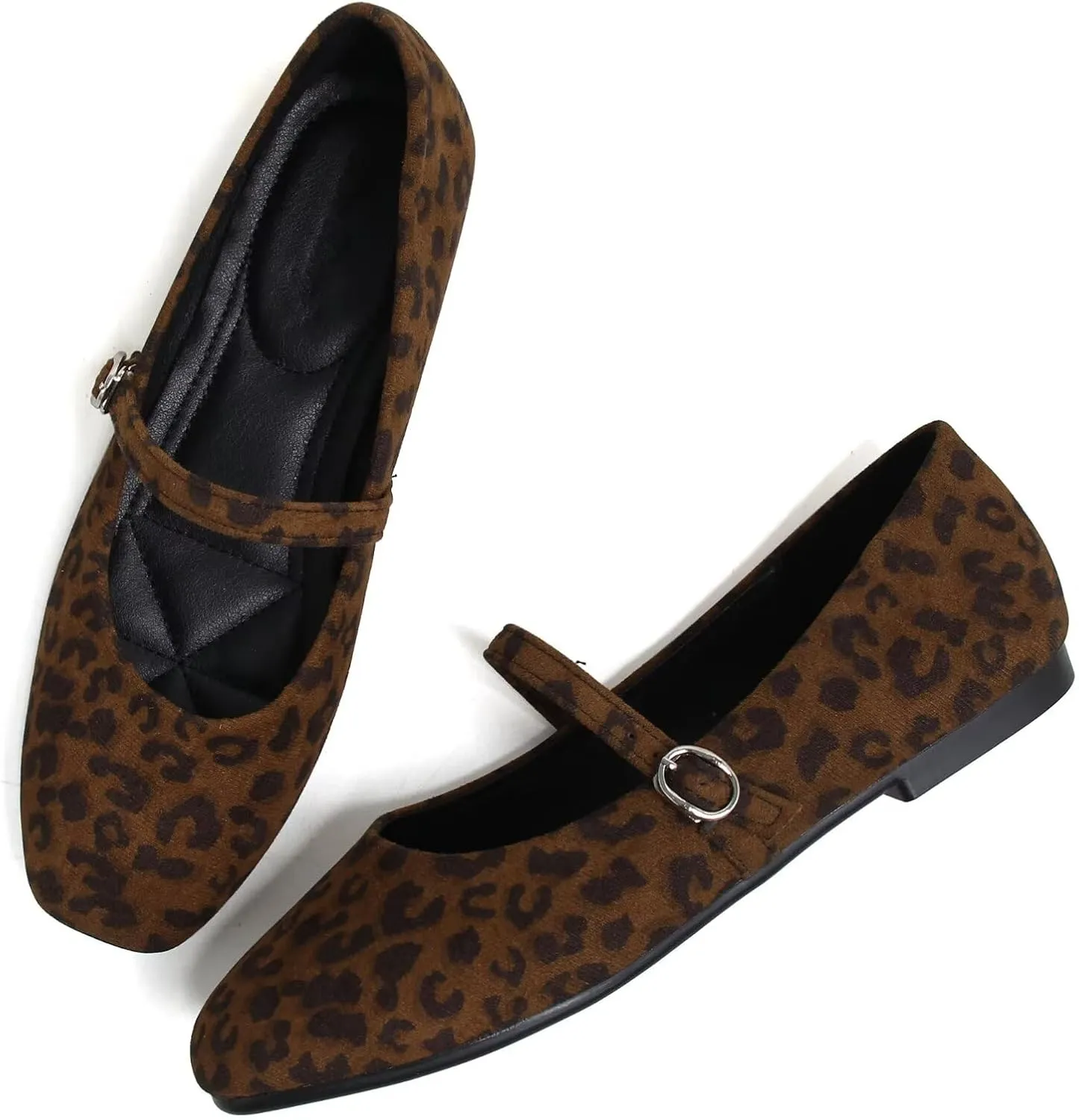 Stunner Mary Jane Square Toe Black Ballet Flats for Women - Comfortable Ankle Strap Casual Slip On Flats