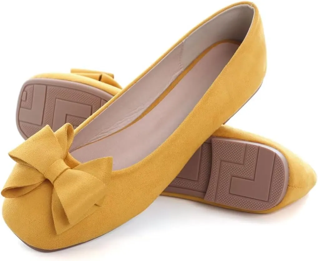 Stunner Women's Casual Flats Square Toe Bowknot Ballet Flats Comfortable Slip On Wedding Dress Shoes