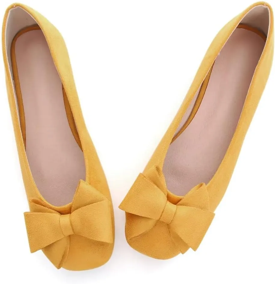Stunner Women's Casual Flats Square Toe Bowknot Ballet Flats Comfortable Slip On Wedding Dress Shoes