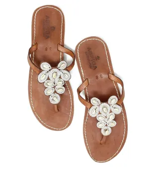 Summer Beaded Leather Sandals Shoes for Women - Tribal Shoes for Women - Desert Flip Flops - Cowrie Sandals Shoes Store