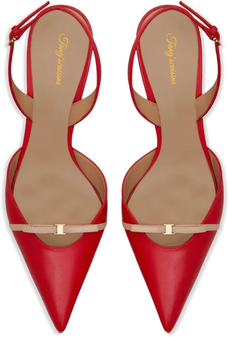 Tang'scuisins Women Closed Pointed Toe Adjusatable Strap Buckle Sandals Slingback Bowknot Mid Cone Heels Fashion Club Party Wedding Shoes Size 4-16 US