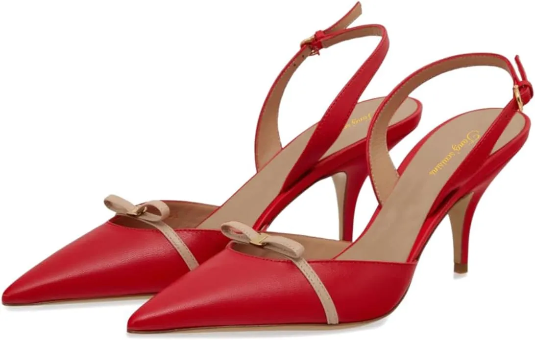 Tang'scuisins Women Closed Pointed Toe Adjusatable Strap Buckle Sandals Slingback Bowknot Mid Cone Heels Fashion Club Party Wedding Shoes Size 4-16 US