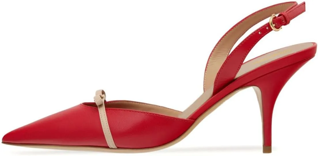 Tang'scuisins Women Closed Pointed Toe Adjusatable Strap Buckle Sandals Slingback Bowknot Mid Cone Heels Fashion Club Party Wedding Shoes Size 4-16 US