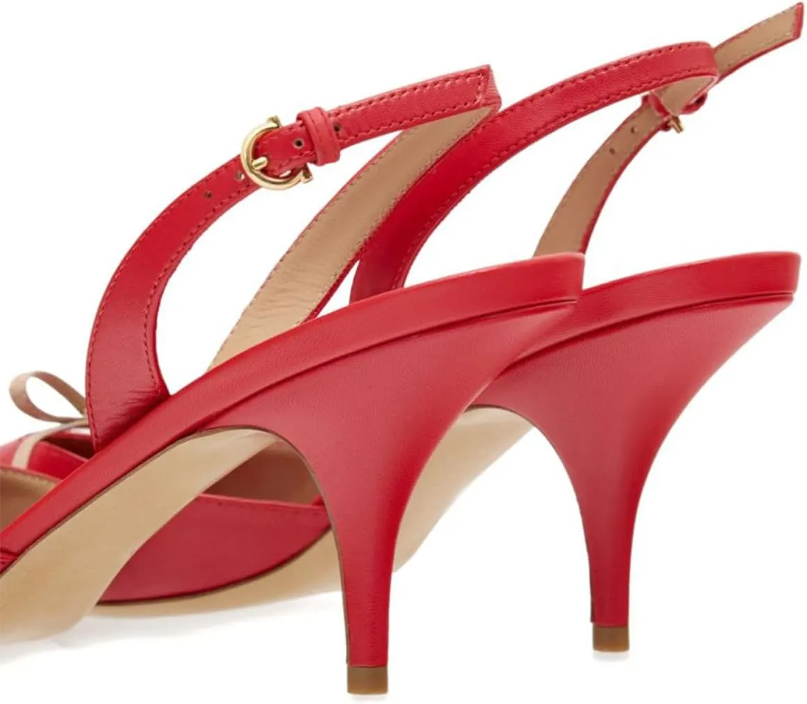 Tang'scuisins Women Closed Pointed Toe Adjusatable Strap Buckle Sandals Slingback Bowknot Mid Cone Heels Fashion Club Party Wedding Shoes Size 4-16 US