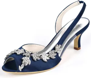 TarfiC Wedding Heels Peep Toe Wedding Shoes for Bride High Heels Slip On Rhinestones Bridal Shoes Satin Evening Party Prom Dress Shoes Pumps