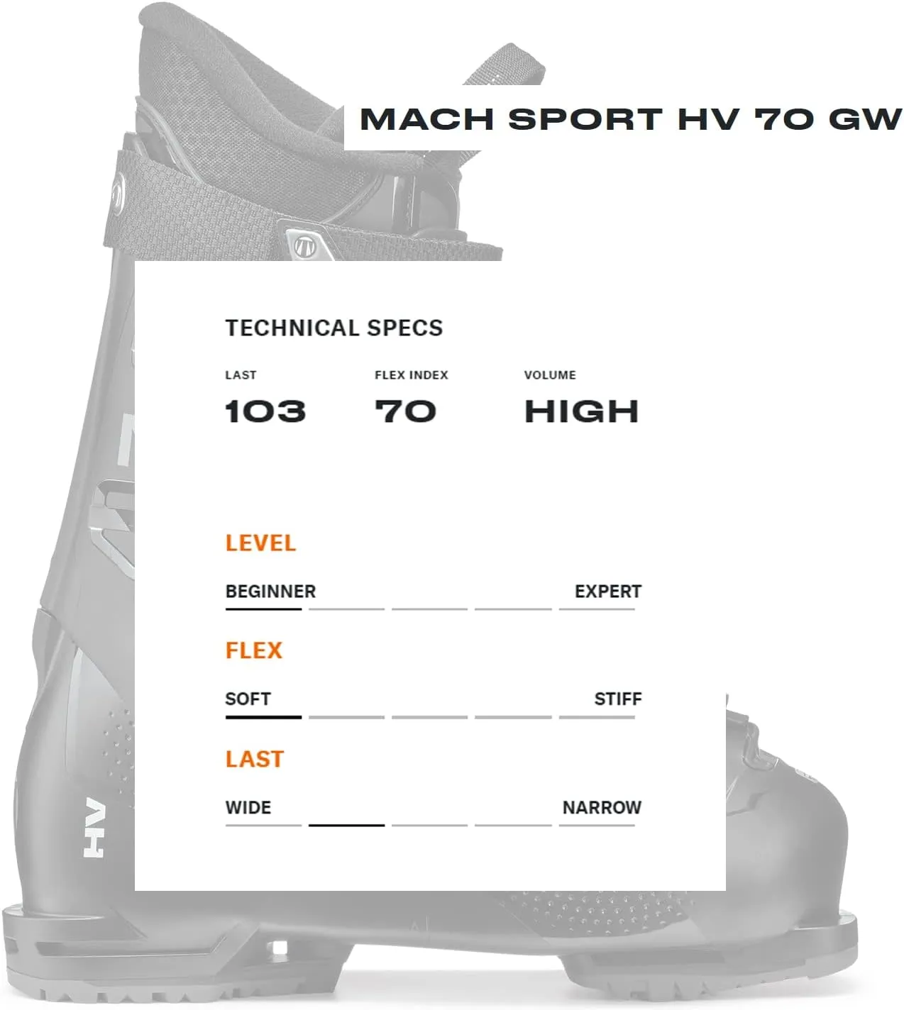 Tecnica Men's Mach Sport HV 70 GW 70-Flex Warm Functional Comfortable Alpine All Mountain Ski Boots