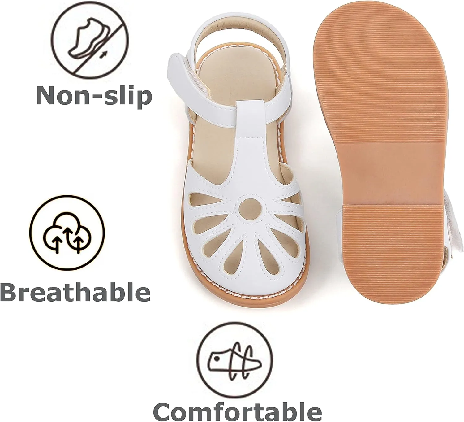 THEE BRON Princess Toddler Close Toe Sandals | Retro Lace-Up Design | Breathable Girls Shoes 3-12 Years