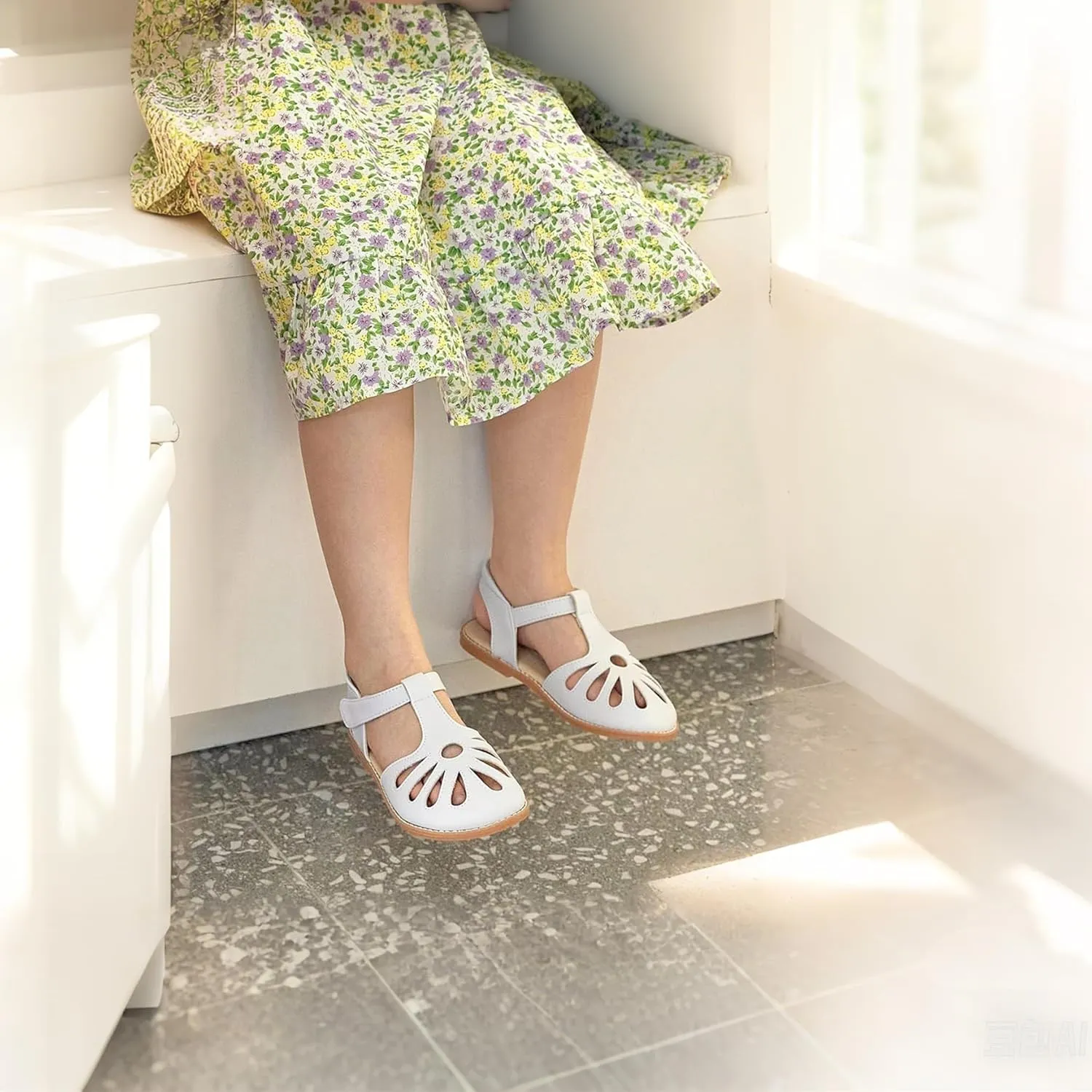 THEE BRON Princess Toddler Close Toe Sandals | Retro Lace-Up Design | Breathable Girls Shoes 3-12 Years