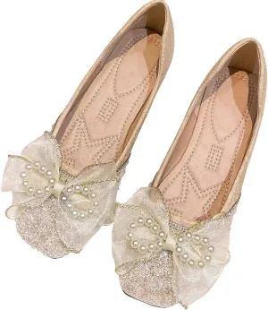 TN TANGNEST Ballet Flats for Women Brief Style Square Toe Pearl Bowtie Flat Shoes Casual Rhinestone Dress Flat Loafers