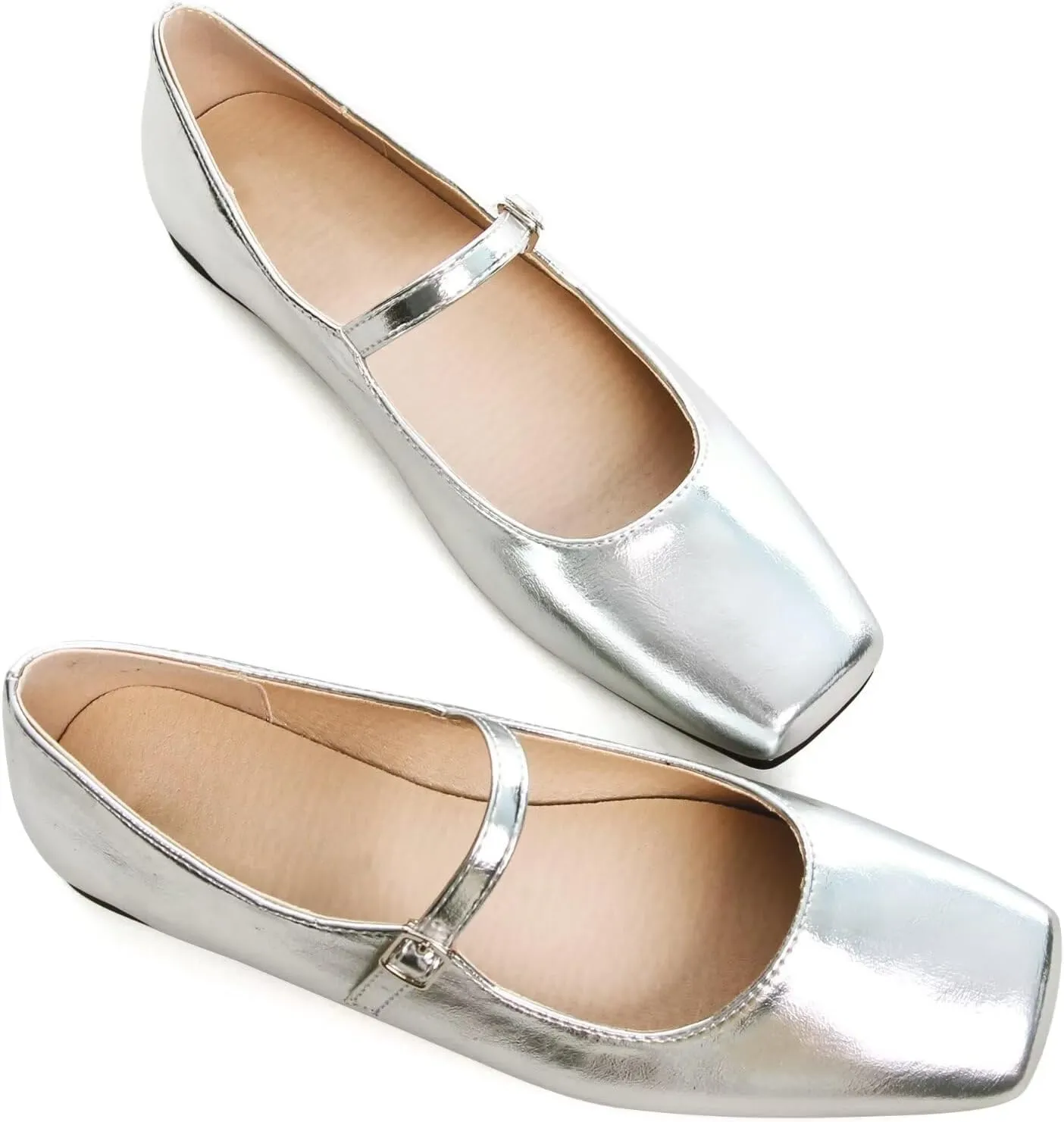 TN TANGNEST Leather Flats for Women Comfortable Square Toe Slip On Flats Soft Work Flats Retro Mary Jane Flats