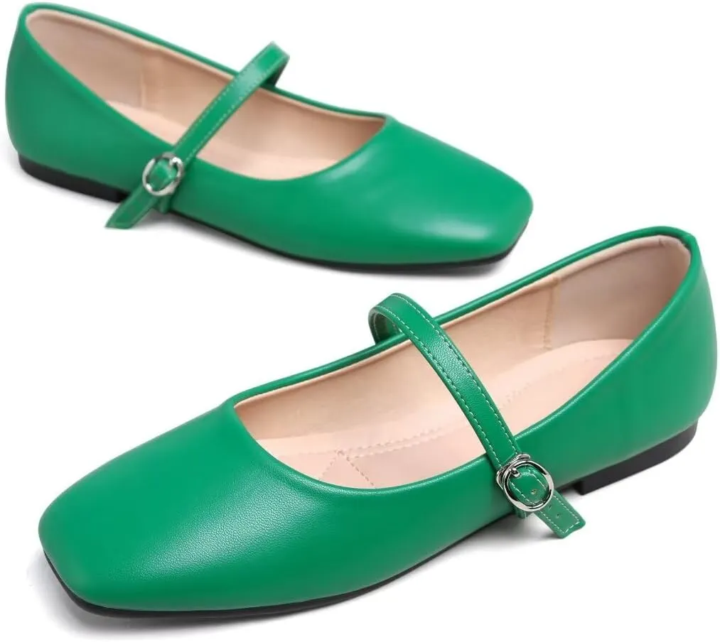 TN TANGNEST Leather Flats for Women Comfortable Square Toe Slip On Flats Soft Work Flats Retro Mary Jane Flats
