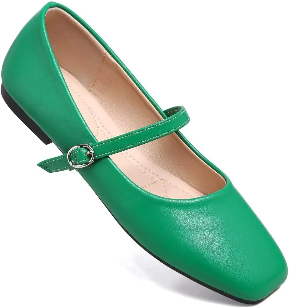 TN TANGNEST Leather Flats for Women Comfortable Square Toe Slip On Flats Soft Work Flats Retro Mary Jane Flats