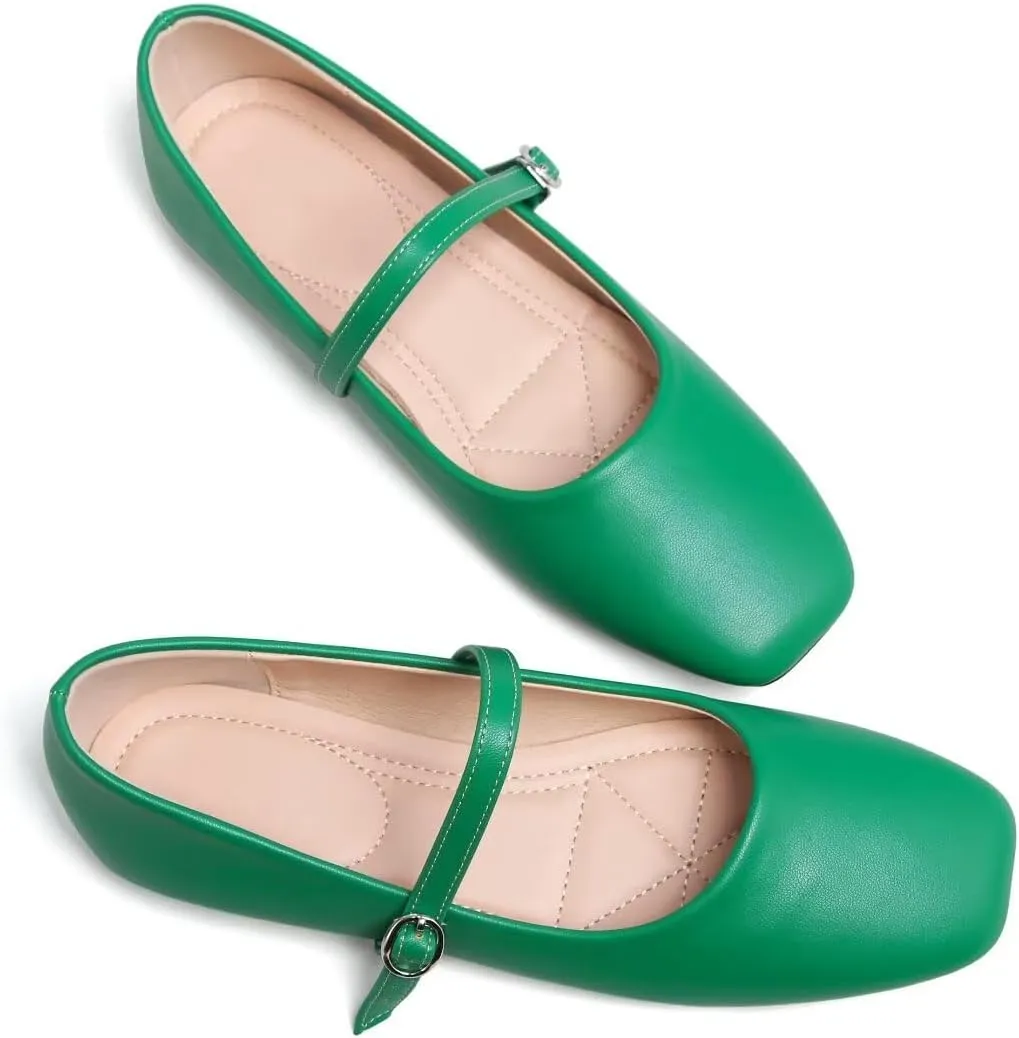 TN TANGNEST Leather Flats for Women Comfortable Square Toe Slip On Flats Soft Work Flats Retro Mary Jane Flats