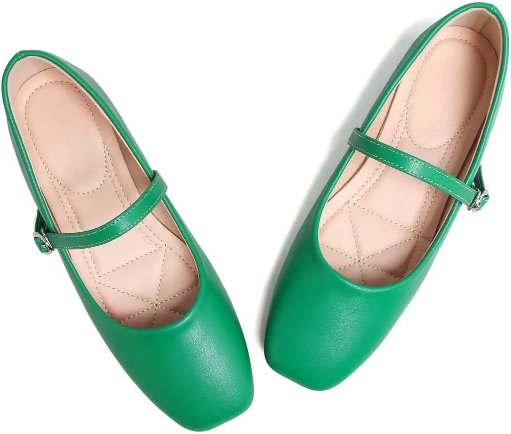 TN TANGNEST Leather Flats for Women Comfortable Square Toe Slip On Flats Soft Work Flats Retro Mary Jane Flats