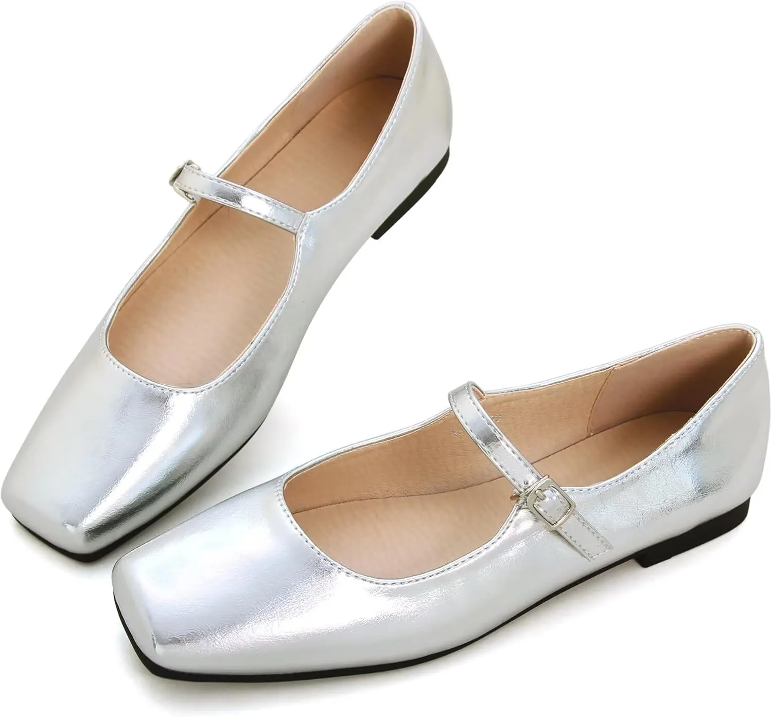 TN TANGNEST Leather Flats for Women Comfortable Square Toe Slip On Flats Soft Work Flats Retro Mary Jane Flats