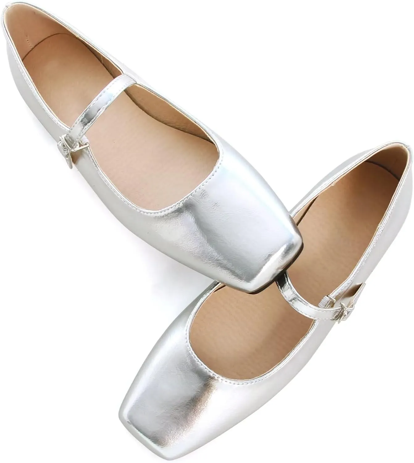 TN TANGNEST Leather Flats for Women Comfortable Square Toe Slip On Flats Soft Work Flats Retro Mary Jane Flats