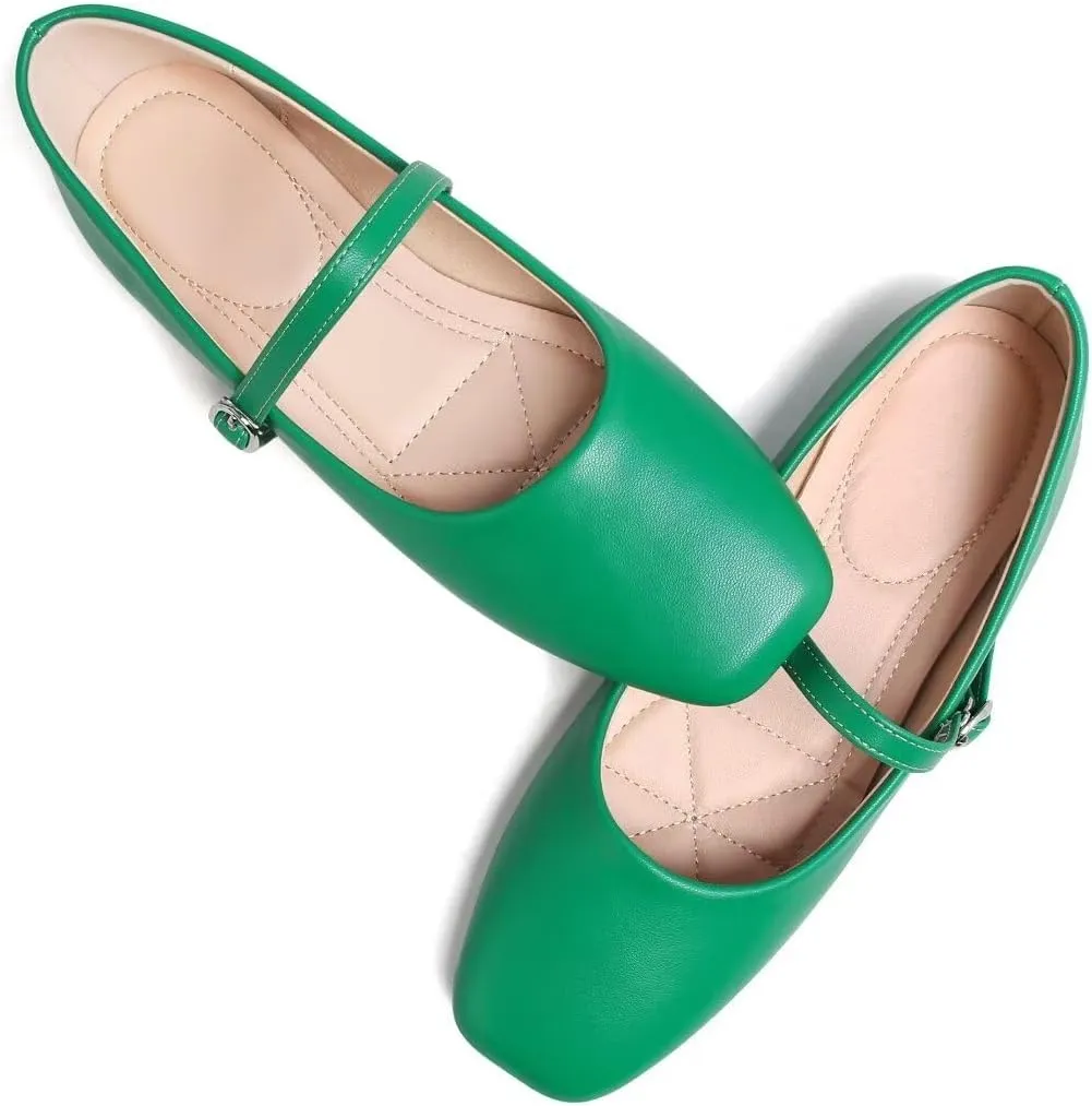 TN TANGNEST Leather Flats for Women Comfortable Square Toe Slip On Flats Soft Work Flats Retro Mary Jane Flats