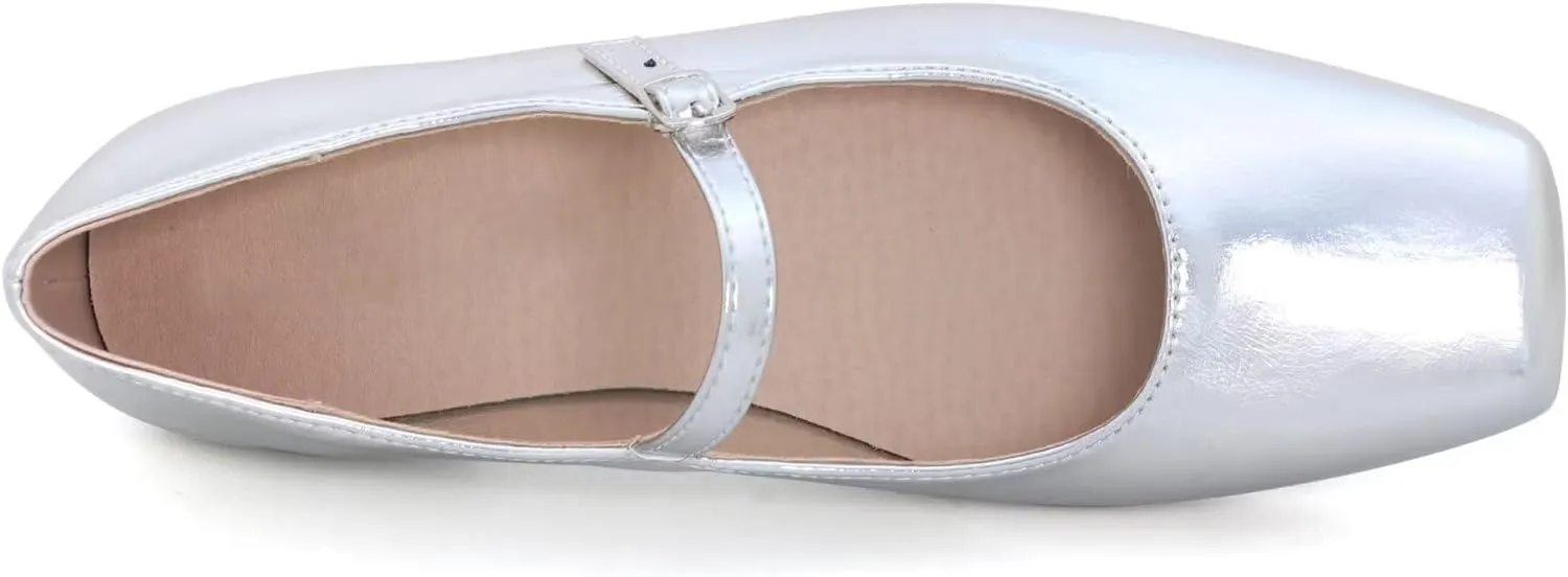 TN TANGNEST Leather Flats for Women Comfortable Square Toe Slip On Flats Soft Work Flats Retro Mary Jane Flats