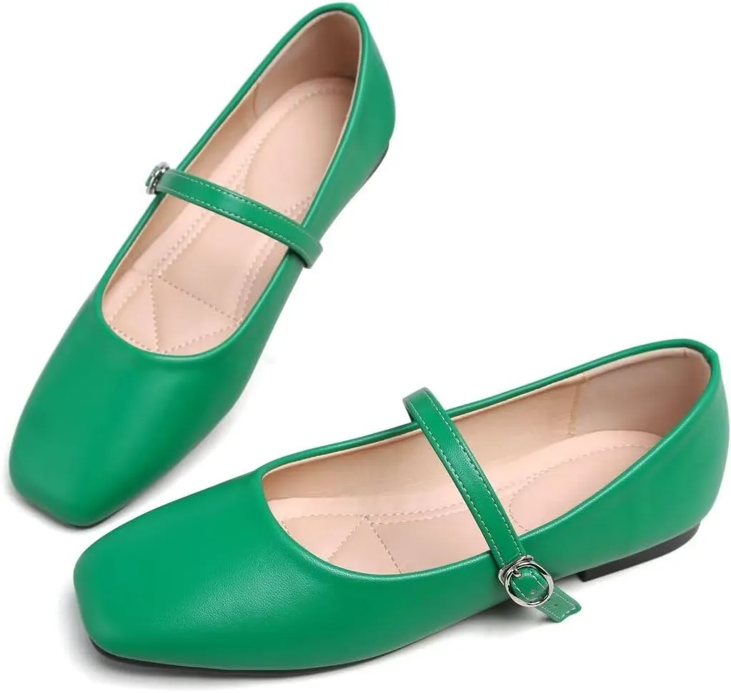 TN TANGNEST Leather Flats for Women Comfortable Square Toe Slip On Flats Soft Work Flats Retro Mary Jane Flats