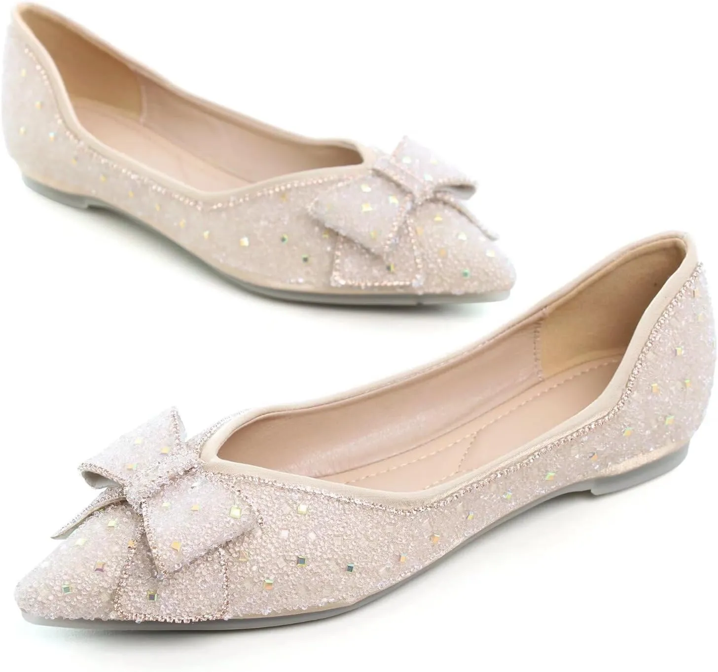 TN TANGNEST Womens Christmas Flat Shoes Snowflake Bell Bowknot Flats Fashion Pointed Toe Comfortable Slip On Flats