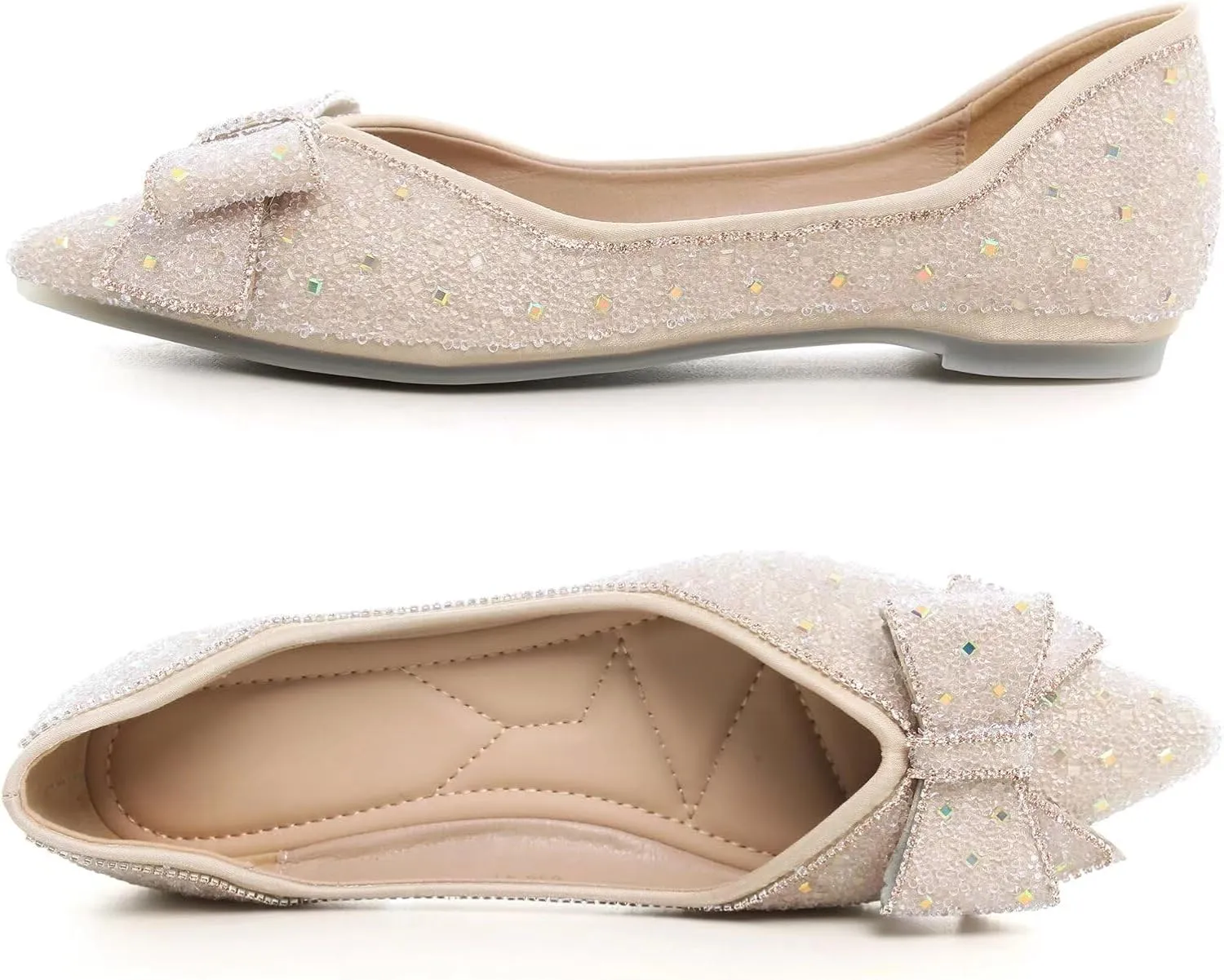 TN TANGNEST Womens Christmas Flat Shoes Snowflake Bell Bowknot Flats Fashion Pointed Toe Comfortable Slip On Flats