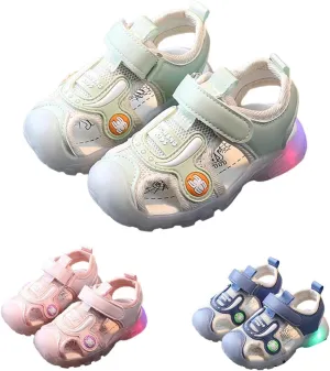 Toddler Baby LED Light Up Sandals Infant Lightweight Kids Closed Toe Beach Sandals Non Slip Flat Soft Sole Shoes