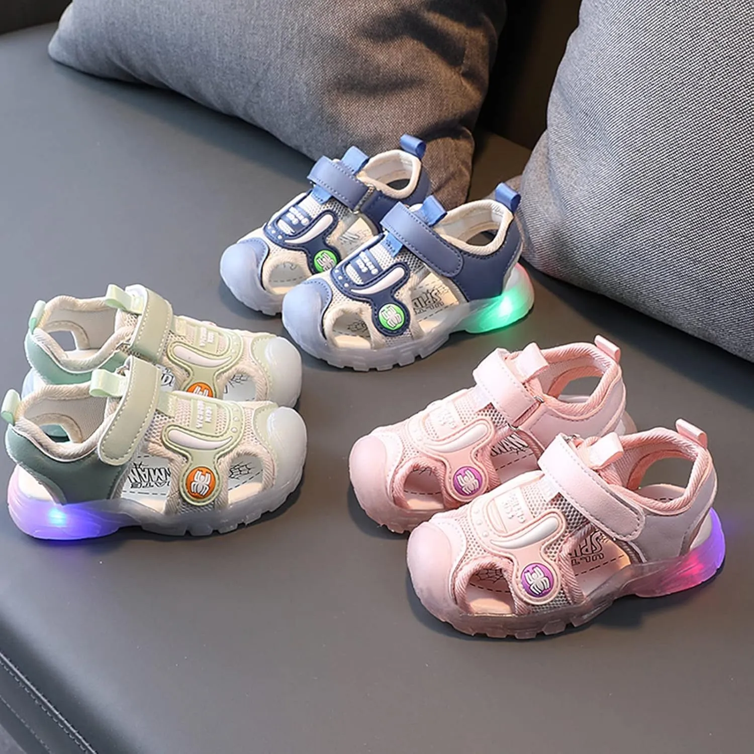 Toddler Baby LED Light Up Sandals Infant Lightweight Kids Closed Toe Beach Sandals Non Slip Flat Soft Sole Shoes