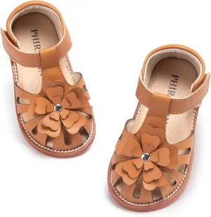 Toddler Little Girl Summer Sandals - Flower Girl Close Toe Dress Shoes Flats Wedding Princess