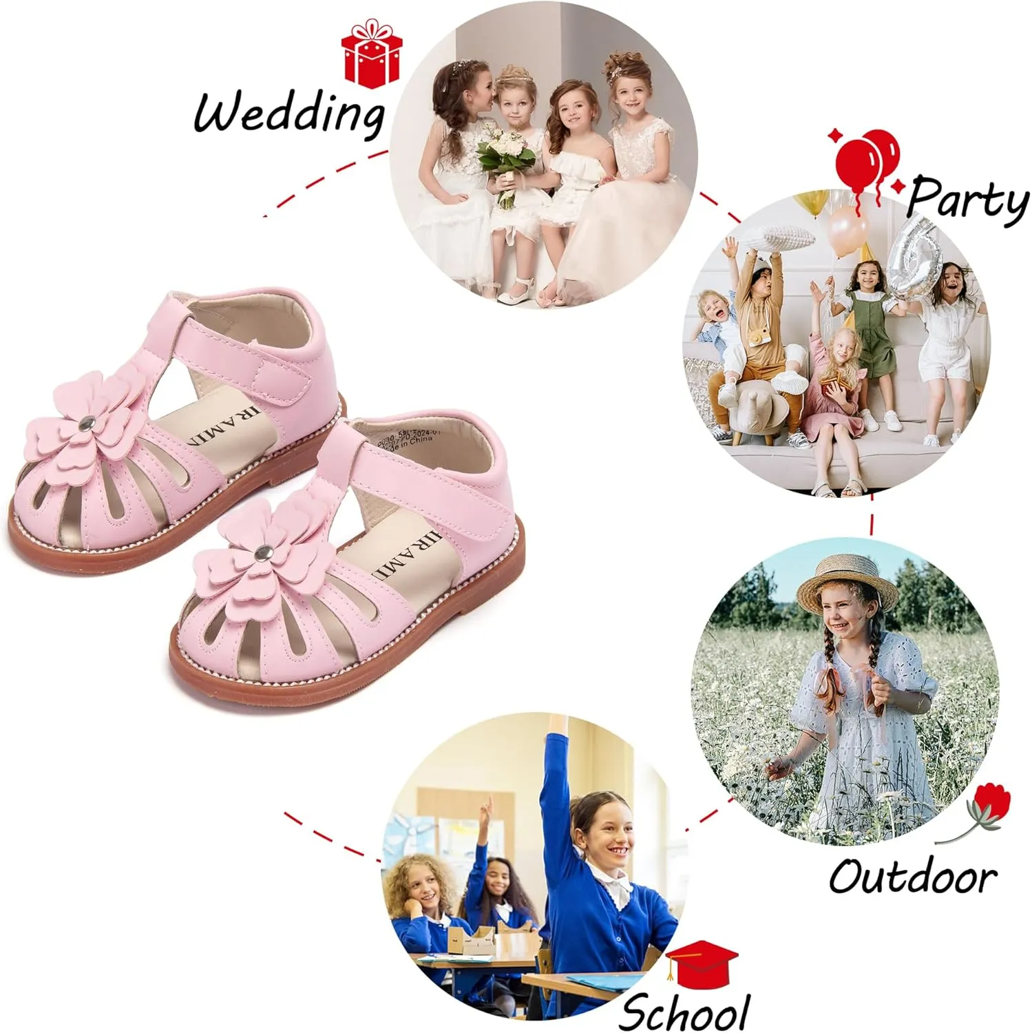 Toddler Little Girl Summer Sandals - Flower Girl Close Toe Dress Shoes Flats Wedding Princess