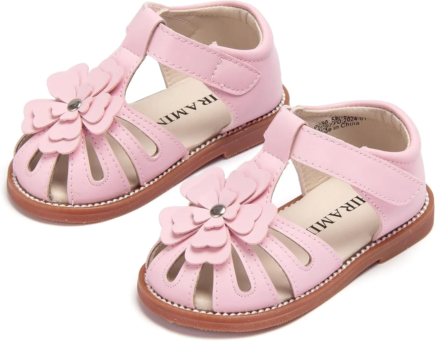 Toddler Little Girl Summer Sandals - Flower Girl Close Toe Dress Shoes Flats Wedding Princess