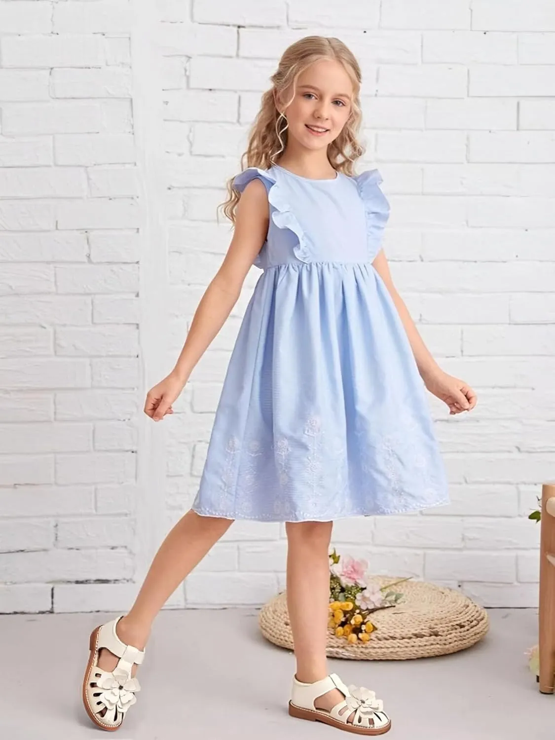 Toddler Little Girl Summer Sandals - Flower Girl Close Toe Dress Shoes Flats Wedding Princess
